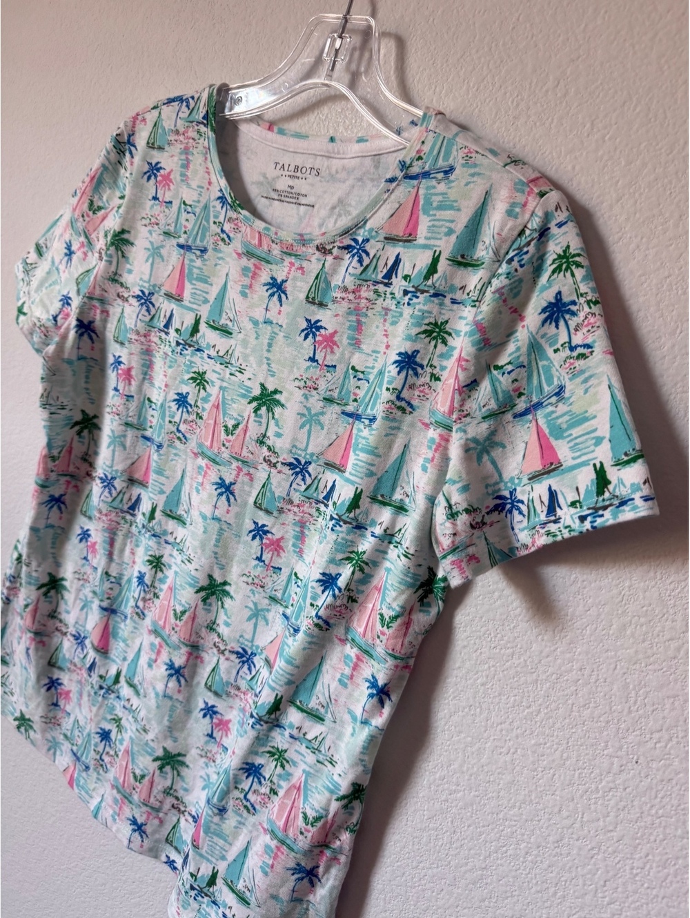 Talbots Short Sleeve Round Neck Colorful Sailboat T-Shirt Women's Size M Petite - Picture 4 of 7